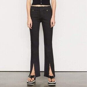 FRAME Denim Raw Waist Slit Hem Bootcut Black Jeans Film Noir 28 Indie Sleaze